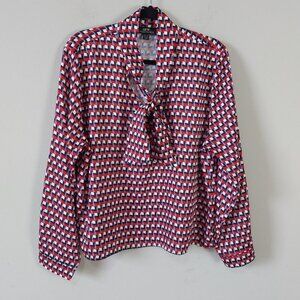 Suitable For Work Italian Office Semi Sheer Bow Tie Neck Blouse Large Pullover
